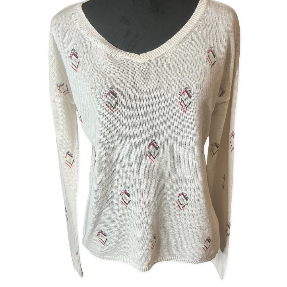 WHBM V-Neck Sweater with Geometric Pattern Sequins- SZ M